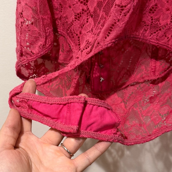 NWT Free People Rhythm Night Lace Thong Bodysuit Large L Raspberry Sorbet Sexy - Picture 7 of 8